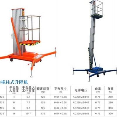 厂家供应重庆铝合金双桅柱式升降机/铝合金升降机