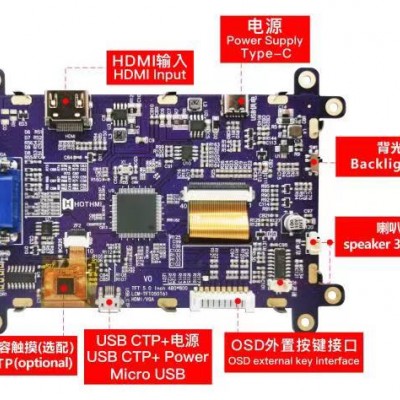 5寸HDMI+VGA接口可带USB触摸屏TFT模组