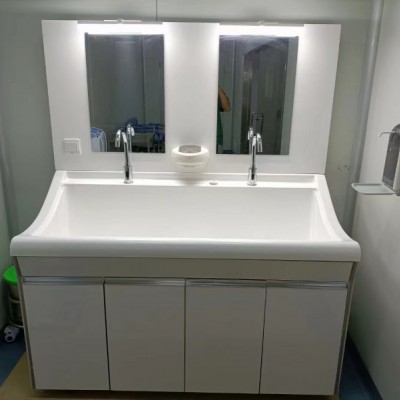 高分子两人位洗手池  感应式鹅颈水龙头