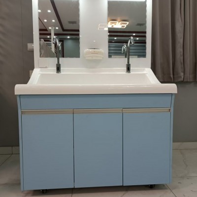 高分子洗手池高背板双人位